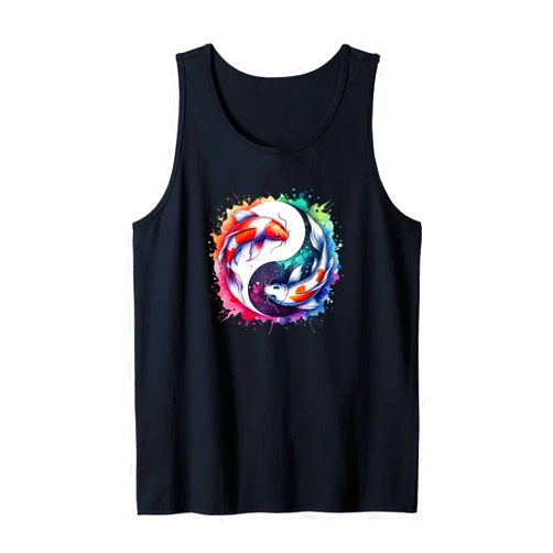 Japanese Koi Fish Lovers Apparel & Accessories YinYang Japanese Koi Fish Rainbow Art Goldfish Enthusiast Tank Top