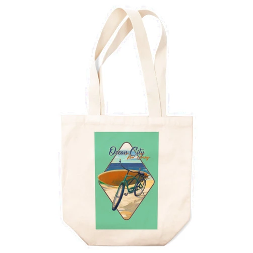 Lantern Press Ocean City, New Jersery, Cruiser on Beach, (100% Cotton Canvas Reusable Tote Bag)