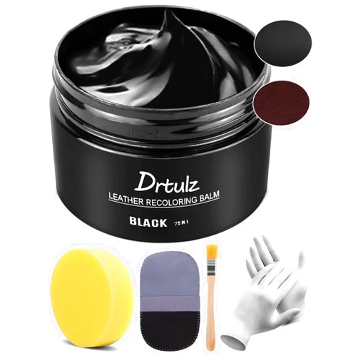 Drtulz Black Leather Recoloring Balm, Leather Color Restorer Conditioner, Leather Repair Kits for Vinyl Furniture, Sofa, Car Seats, Shoes - Repair Leather Color on Faded & Scratched Leather Couches