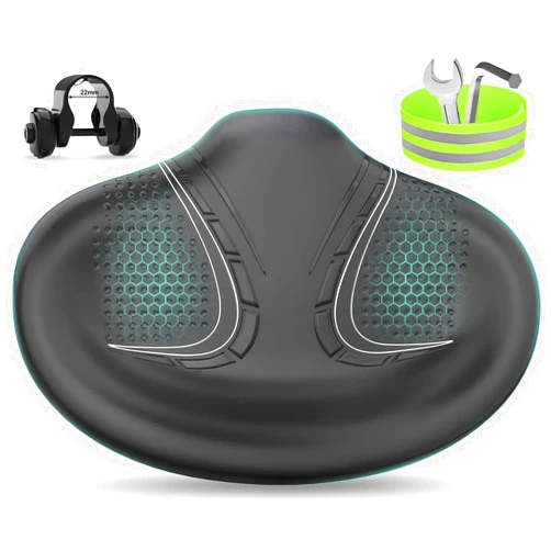 BLUEWIND New Noseless Oversized Bike Seat, Wide Bicycle Saddle Novel Backrest Design for Electric Bike, Universal Fit Exercise Bike or Road Stationary Bike Seat Cushion for Men & Women