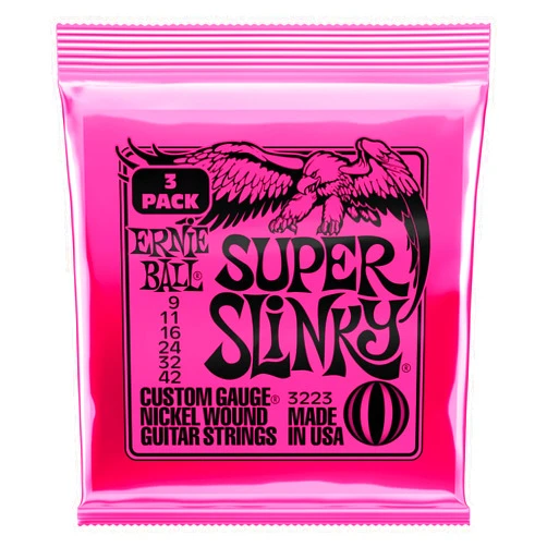 Ernie Ball Super Slinky Nickel Wound Electric Guitar Strings 3-pack, 9-42 Gauge (P03223)