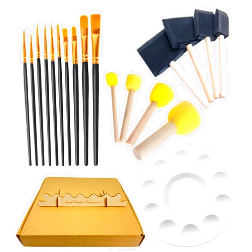 Generic Paint Brushes Set -20 All Purpose Paint Brushes Value Pack – Includes 1 Paint Tray Palette, 1 Brush Holder,18 Different Types of Brushes, Great with Watercolors, Acrylic & Washable Paints