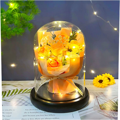 Flwrgirl Preserved Forever Roses Flowers - Light Up Preserved Eternal Rose in Glass Dome,Flowers for Delivery Prime Today Tomorrow,Flores Naturales Frescas Para Regalo,Champagne