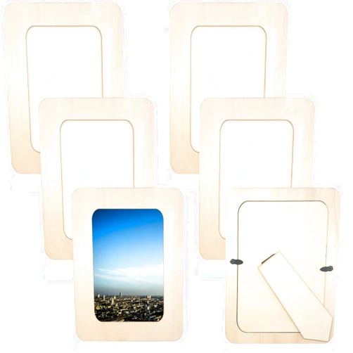 RYKOMO 6 PCS DIY Wood Picture Frames Unfinished Solid Wood Photo Picture Frames for 4 x 6 in Photos, Standing Wooden Photo Frames for Crafts Wood, DIY Painting, Arts Projects (Rectangle)