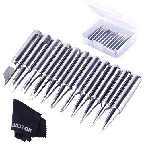 AUSTOR 11 Pieces Soldering Iron Tips Kit 900M-T and 1 Piece Cleaning Cloth with Free Box for Hakko Soldering Station Tool 900M 936 937 907