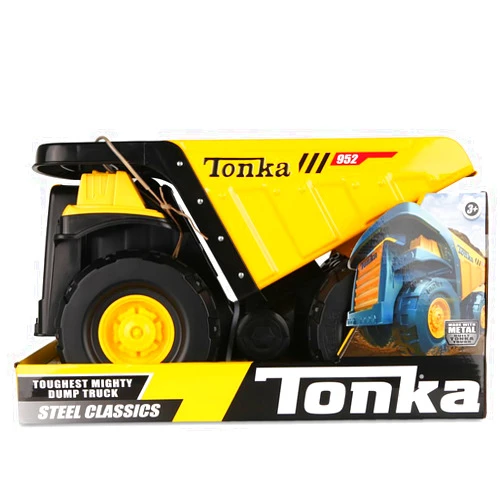 Tonka Steel Classics, Toughest Mighty Dump Truck – Made with Steel and Sturdy Plastic, Yellow Friction Powered, Boys and Girls, Toddlers Ages 3+, Big Construction Truck, Birthday Gift, Holiday