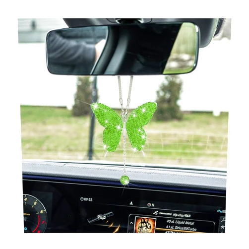 zipelo Bling Butterfly Diamond Car Accessories, Crystal Car Rear View Mirror Charms for Women, Car Decoration Lucky Gifts Hanging Interior Crystal Ornament Pendant Decor for All Cars (Light Green)