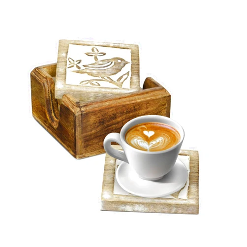 Storeindya Store Indya Set of 4 Wood Coasters-Rustic Finish-Water Absorbent Eco-Friendly Protects Furniture from Water Stains & Damages-Set of 5 Drink Coasters Made Wood