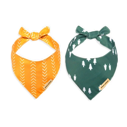 Paws Wishes Dog Bandanas 2 Pack, Pet Friendly Shape, Water and Wrinkle Resistant, Set Rocky Earth Mudcloth and Pine Tree Forest, Adjustable Dog Scarfs for Medium Boy Girl Dogs