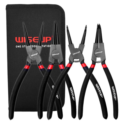 WISEUP Snap Ring Pliers Set Heavy Duty,4PCS-9 inch long Internal/External Circlip Pliers Kit,Straight/Bent Jaw Tips C-Clip for Ring Remover Retaining (9 inch Circlip Pliers, 4 pcs)