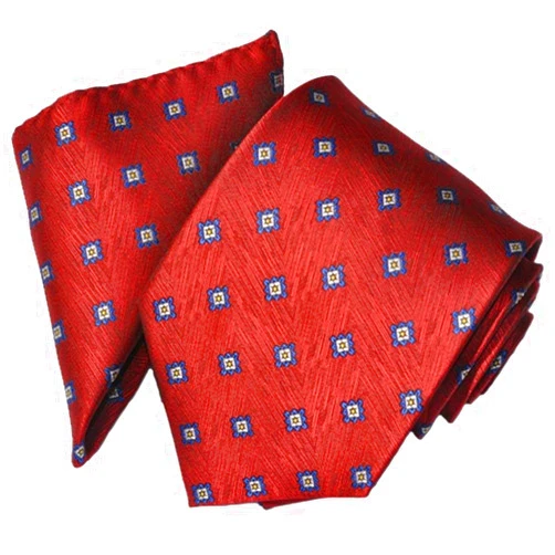 Covona Men's Red Blue Geometric And Tiny Pattern Tie
