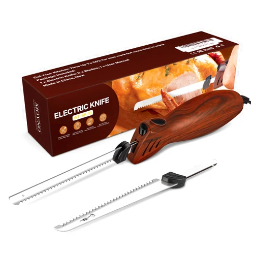 MOVNO Electric Knife for meat slicing, Carving Turkey, Bread, Poultry, Fillet, Crafting Foam and More, 2 Reciprocating Serrated Stainless Steel Blades, Ergonomic Handle, 60 inch Cord