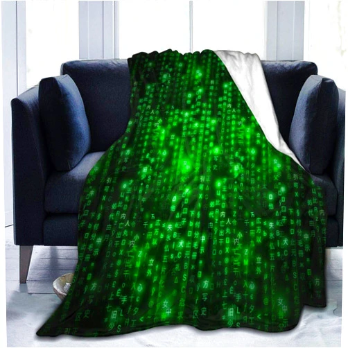 DanielHud Fun 3D Print Green Matrix Symbols Digital Binary Code On Dark Ultra-Soft Micro Fleece Blanket Air Conditioning Blanket for Girls Spring Fuzzy Warm Flannel Fleece Throw Blanket for Sofa