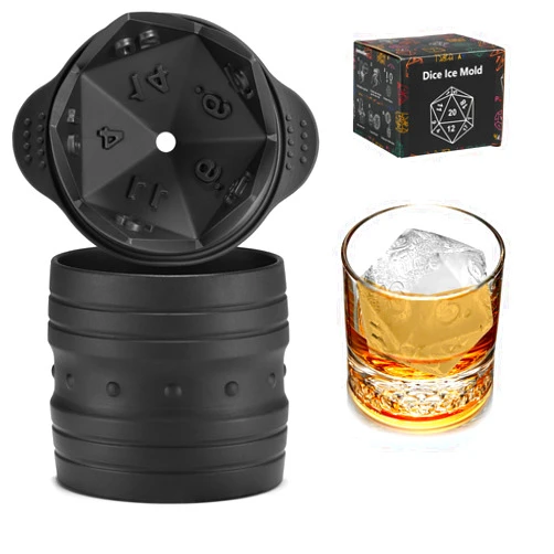 TPPICK D20 Dice Ice Mold, DND Gamer Gifts for Men Women, Cool Christmas Stocking Stuffers Ideas for Adults TRGP Lover, Large Silicone D&D Accessories Ice Cube Tray for Cocktails,Bourbon,Whiskey,Game