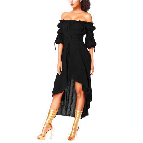 BNisBM Renaissance Dresses for Women Medieval Steampunk Dress Flare Sleeve Off Shoulder Dresses Halloween Cosplay Costume