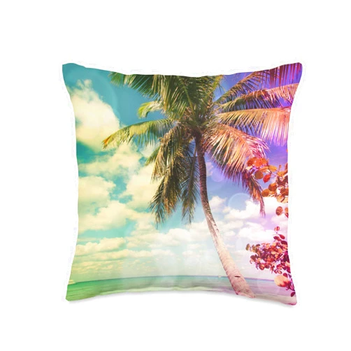 Isla Saona Caribbean Travel Souvenirs Isla Saona Caribbean Prismatic Palm Tree Digital Artwork Throw Pillow, 16x16, Multicolor