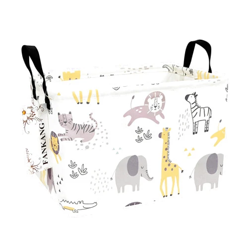 FANKANG Storage Bins, Nursery Hamper Canvas Laundry Basket Foldable with Waterproof PE Coating Large Storage Baskets for Kids Boys and Girls, Office, Bedroom, Clothes,Toys(Rec-Lovely Animals ）