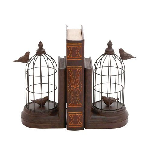 Deco 79 Metal Bird Bookends with Cages, Set of 2 6