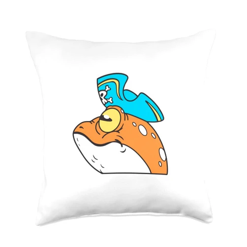 Frosch Amphibien, Comic Geschenke, lustige Sprüche Frog Pirate Comic Art Drawing for Men Women Children Throw Pillow, 18x18, Multicolor