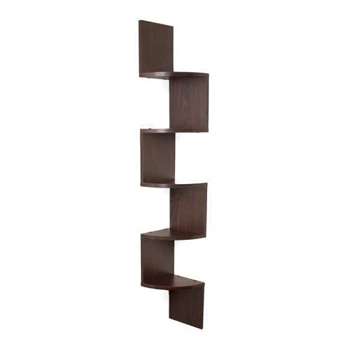 Danya B. Large Rustic Decorative 5-Tier Corner Floating Wall Mount Display Shelving Unit (Walnut)