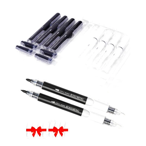 JinMaGDST ROSYMENG 4 Black & 4 White Acrylic Paint Markers, Dual Tip Acrylic Markers Set (0.7mm & 3mm), Connectable Design, Waterproof Quick-Dry, Includes 8 Ink Refills and 8 Tips, for Fabric, Rock Painting