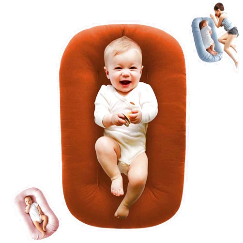 HEOLIEN Baby Lounger for Newborn 0-24 Months, Baby Lounger Pillow Cosleeping for Baby in Bed, Soft Organic Cotton Breathable Infants Lounger (Brown)