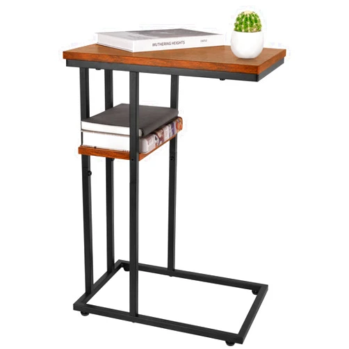 Yoobure C Shaped End/ Side Table for Couch and Bed, Small Spaces, Living Room, Bedroom, Rustic Snack Table