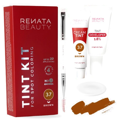 RB RENATA BEAUTY Tint Kit – Cream Hair Dye Kit with Developer and Application Brush for Spot Coloring - Covers Gray Hairs, Smudge-Proof, Long-Lasting Up to 4 Weeks, 20 Applications [Brown]