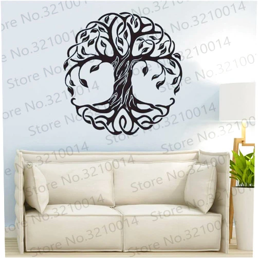 Cskzhennb Tree Wall Sticker Removable Tree of Life Wall Decal Mandala Circle Trees Vinyl Wall Mural Home Decoration Yoga Wall Art PW 42X42CM