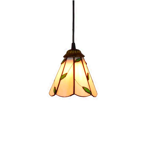 AIBOTY Tiffany Style Pendant Lamp 6 Inch Vintage Mini Stained Glass Green Leaves Shade E27 35 Inch High Pendant Light for Bedroom Living Room 110V-240V