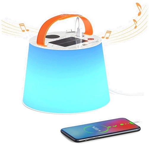 Gkqlczyy 3 in 1 Solar Camping Lantern&Bluetooth Speaker&Power bank,4400mAh Rechargeable, Collapsible,IP66 Waterproof,Camping Essentials Accessories for Camping, BBQ, Picnic Events