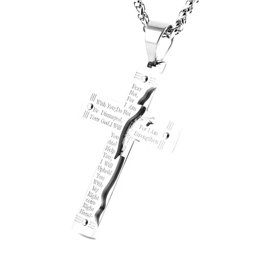 HZMAN Men's Stainless Steel Jesus Christ Crucifix Cross Lord's Prayer Pendant Necklace