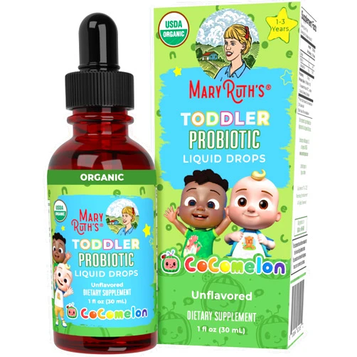 MaryRuth Organics Cocomelon Toddler Probiotic Liquid Drops | Kids Probiotics for Ages 1-3 | 5 Probiotic Strains | 150 Billion CFU Per Serving | USDA Organic | Sugar Free | Gluten Free | 1 Fl Oz