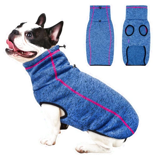 cyeollo Dog Sweater Fleece Coat High Collar Warm Doggie Turtleneck Lightweight Cozy Jacket Pullover Winter Dog Clothes Pet Vest with Leash Hole for Small Dogs, Navy