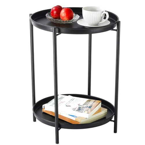 Meluvici Melucivi Patio Side Table 2-Tier, Outdoor Side Table Waterproof Round Metal Steel Side Table, Portable Outdoor and Indoor End Table, Black