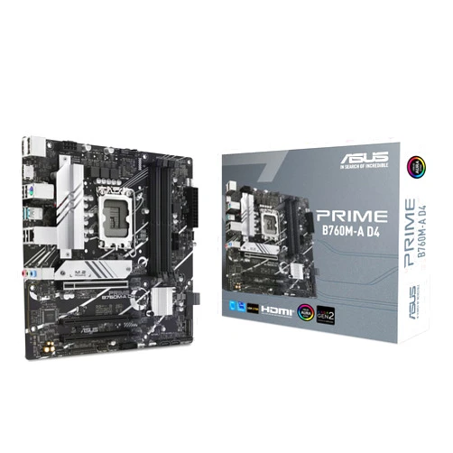 ASUS Prime B760M-A D4 Intel® B760 (LGA 1700)(13th and 12th Gen) mATX Motherboard, PCIe 4.0, 2xM.2 Slots,2.5Gb LAN, DisplayPort,Dual HDMI,Rear USB 3.2 Gen 2, Front 1 Type-C®, Aura Sync