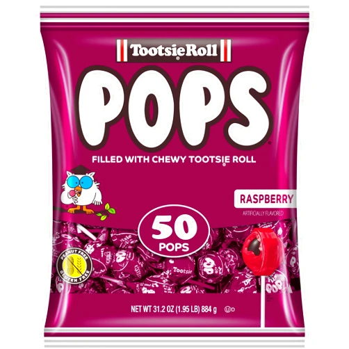 Tootsie Roll Tootsie Pops Single Flavor Bag - Raspberry Flavored Lollipops with Chocolatey Center - Individually Wrapped Hard Candy - Purple Candy - Peanut Free, Gluten Free, 50 Count (Pack of 1)