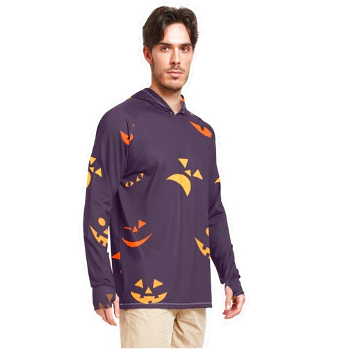 Tatenale Mens Sun Shirts UPF 50+ Hoodie Shirt Long Sleeve Cooling Shirt Halloween Scary Faces