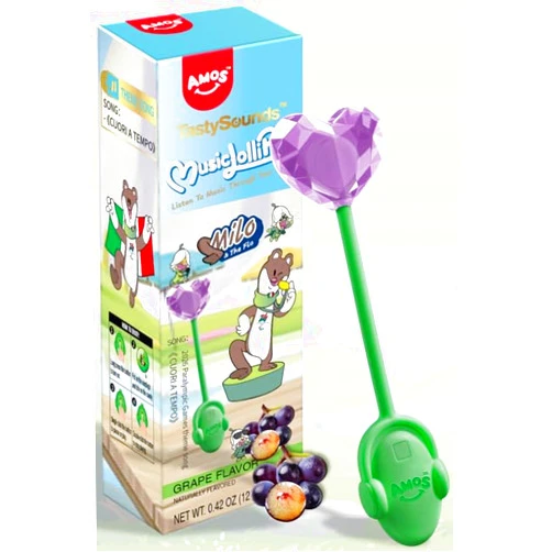 Amos TastySounds Music Lollipop Grape Flavor – Bone Conduction Music Candy | Listen Through Your Mouth | Olympic Mascot Edition Tech Candy Gift 0.42oz