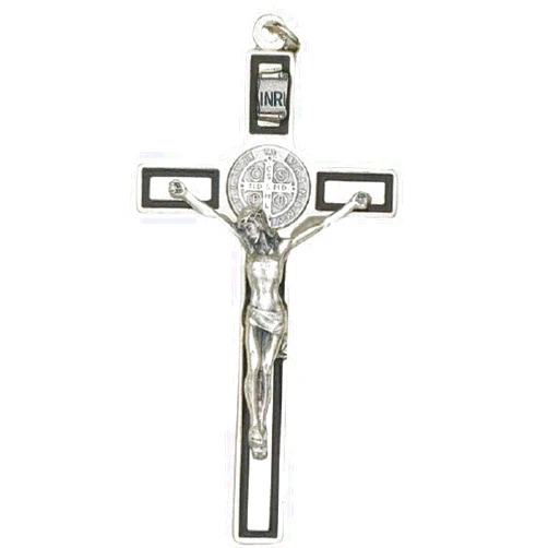 Hail Mary Gifts Religious & Catholic, 1pc Saint Benedict Deluxe Black Enamel Wall Cross - Silver Tone Medal