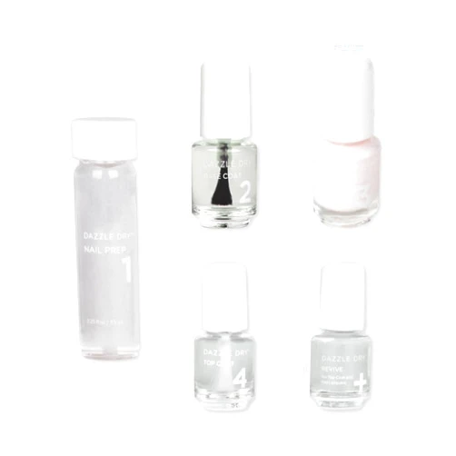 Dazzle Dry Mini Kit 4 Step System - At First Blush - A pale, subtle off-white pink. Full coverage cream. (5 Piece Kit / 5 Manicures)