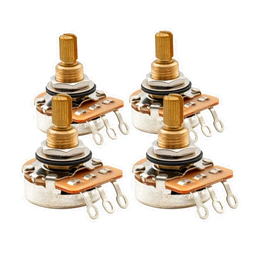 Musiclily Pro HD A500K Full Brass Inch Size Fine 24-Spline Split Shaft Pots Audio Taper Potentiometers for Electric Guitar Bass (Set of 4)