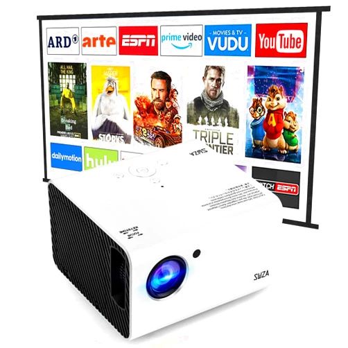 SWZA Portable Projector, SWZA Native 1920x1080P Movie Video Projector with 100 inch Projector Screen, Mini Projector with Built-in HiFi Sound Speaker for Home Theater V509