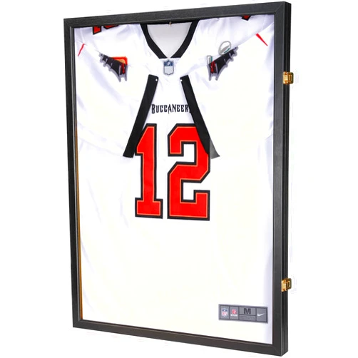 GUTAG Jersey Wooden Frame Display Case -Shadow Box with 98% UV Protection Acrylic and Hanger for Baseball Basketball Football Hockey Sport Shirt and Uniform (Black, 1 Pack)