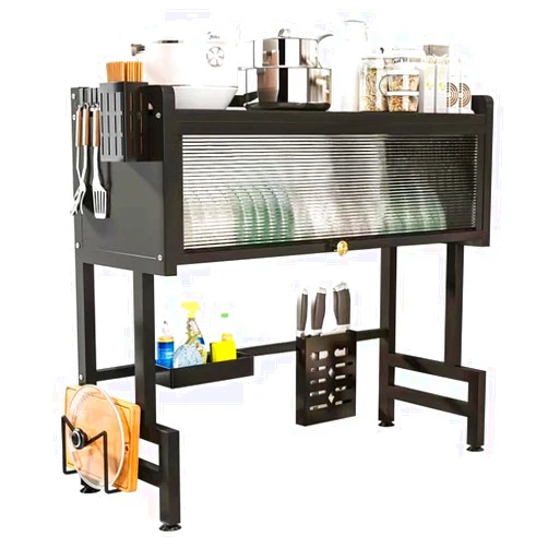 ZrgGea Over The Sink Dish Drying Rack, Over Sink Dish Drain Drying Rack for Kitchen Storage of Dishes and Cutlery, Space Saving Dish Rack with Cover, (Black, 33.5 inch)
