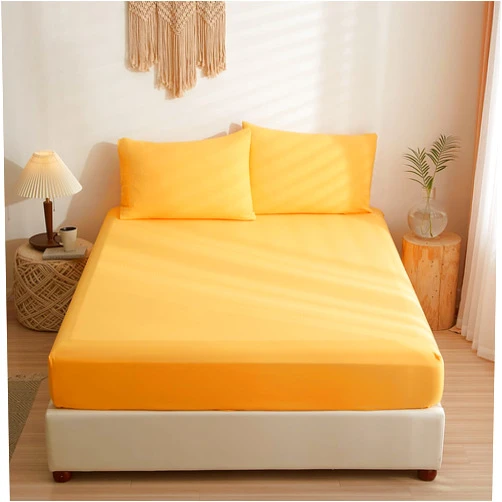 VClife California King Fitted Sheet Soft Cooling Washed Microfiber Yellow Fitted Sheet Luxury Solid Color Golden Yellow Bed Sheet with Deep Pocket Cal King Bed Sheet, Fade Resistant, Skin-Friendly