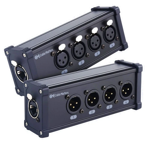 Cable Matters Multi Network XLR Cable 4 Channel Breakout Kit Pair with 2 Boxes (XLR Splitter Boxes Pair with 4X Male XLR Box and 4X Female XLR Box) Compatible with EtherCON Connector, Black