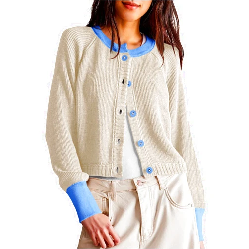 Saodimallsu Womens Cropped Cardigan Sweaters Button Down Open Front Long Sleeve Fall Trendy Color Block Knit Coats