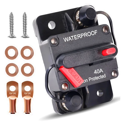 Erayco 40 Amp Circuit Breaker with Manual Reset Waterproof Inline Fuse Inverter for Marine Trolling Motors Boat ATV Manual Power 12V-42VDC (40A)