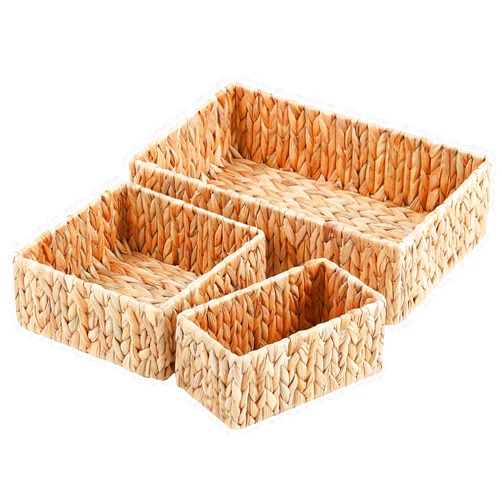 YheenLf Wicker Storage Basket, Water Hyacinth Basket for Organizing, Woven Open Storage Bins, Decorative Shelf Baskets,Water Hyacinth, Set of 3, 14.2 * 9.1 * 3.9in